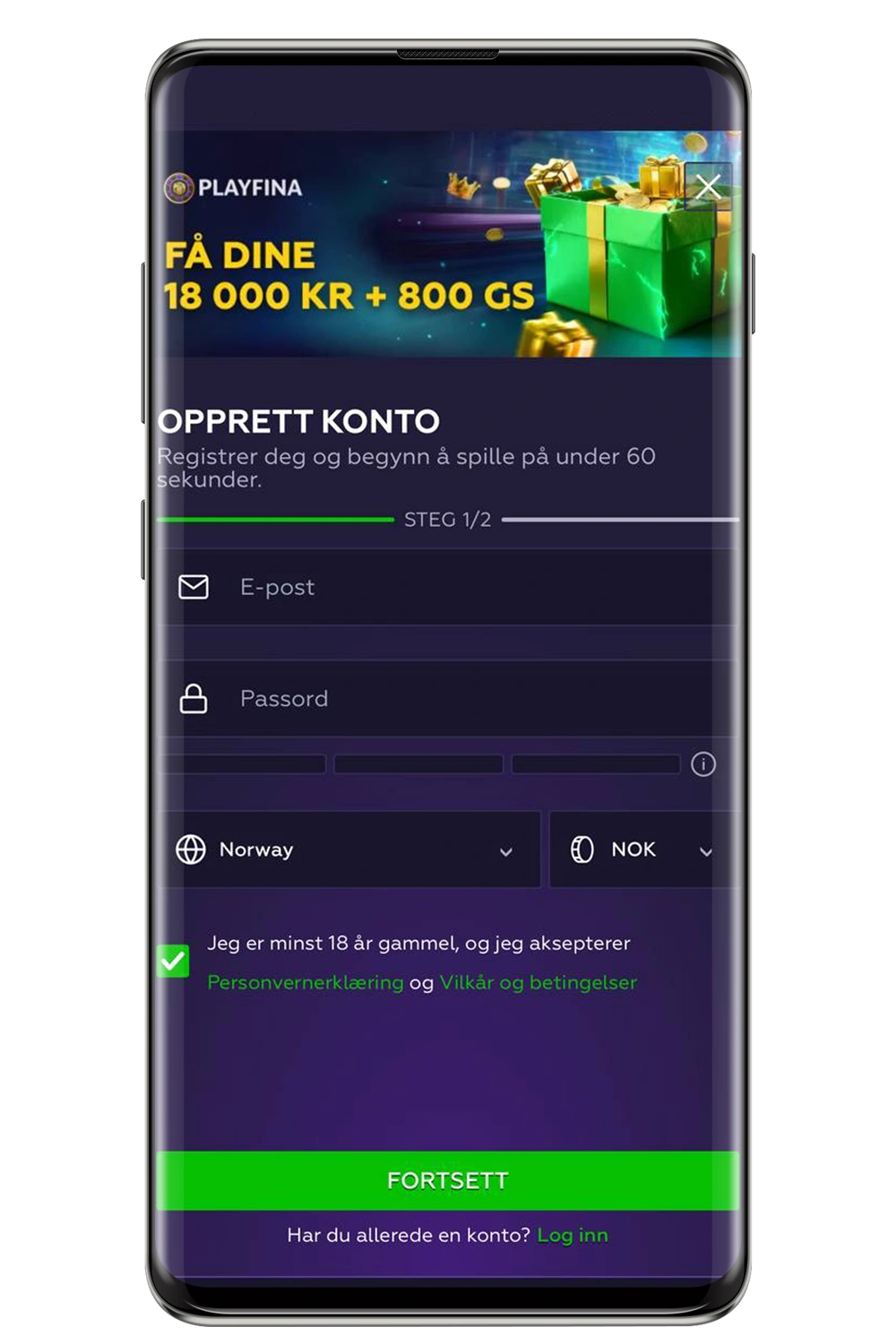 Skjermbilder av Playfina Casinos mobilapp